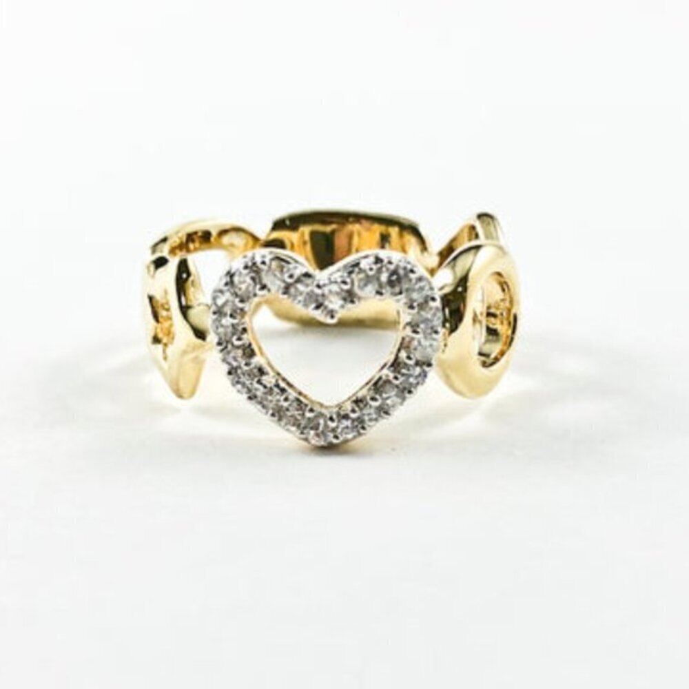 Late Night Love Heart & Stars Shape Gold Band Ring - 925 Sterling